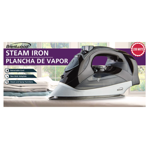 BRENTWOOD STEAM IRON 1200 WATTS- MPI-59BK- EL-18543